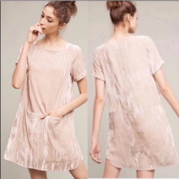 Anthropologie Dresses & Skirts - ANTHROPOLOGIE FLOREAT Beige Crinkled Velvet Oversized Tunic Mini Dress